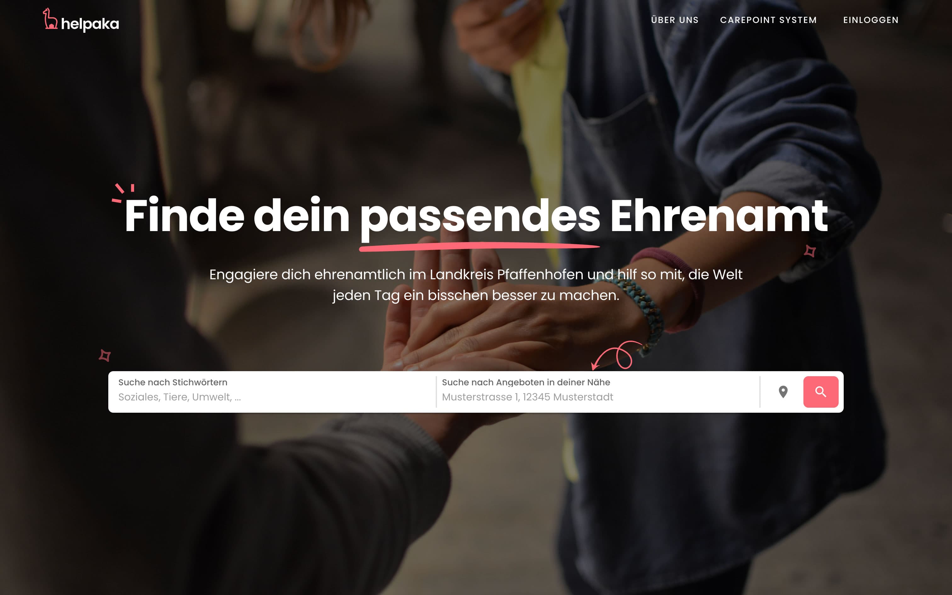 Screenshot der Helpaka-Startseite